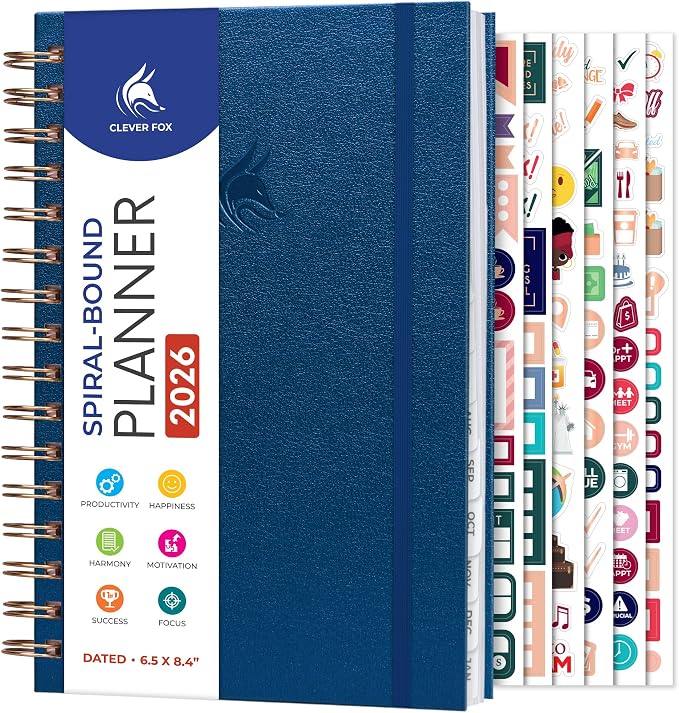 Clever Fox Dated Planner with Tabs 2026 – Weekly & Monthly Spiral Planner with by CleverFox