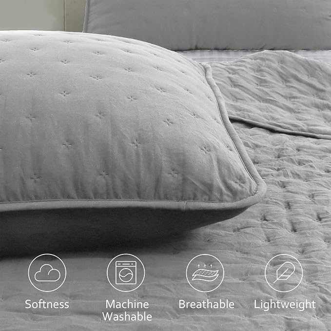 ROARINGWILD Light Grey Queen Size Quilt Bedding Sets - Image 3