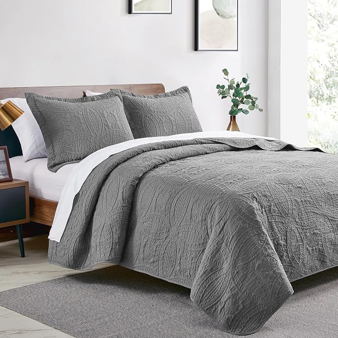Love's cabin Oversized King Size Quilt Bedding Set Grey Bedspreads - Image 2