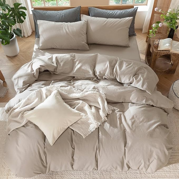 MooMee Bedding Duvet Cover Set 100% Washed Cotton Linen Like Textured - Image 5