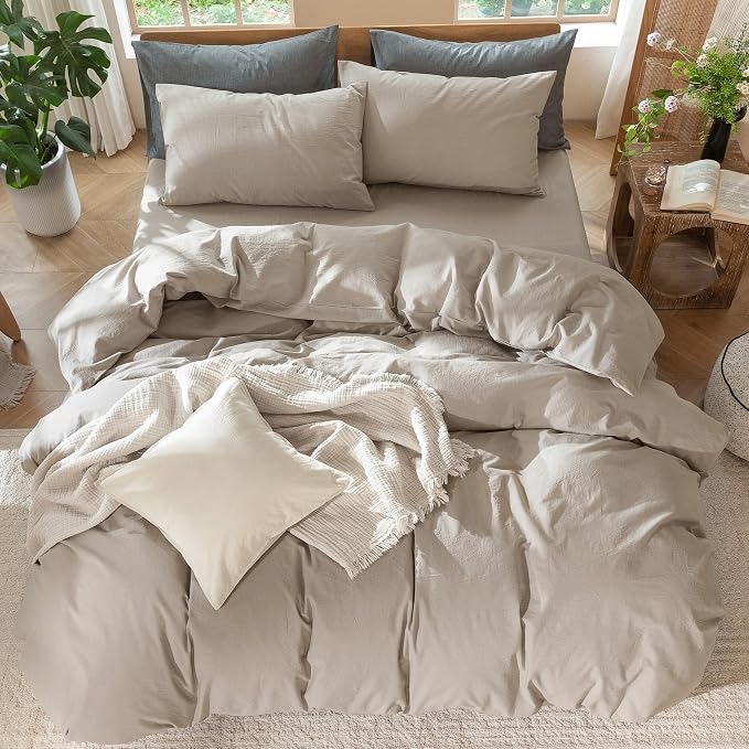 MooMee Bedding Duvet Cover Set 100% Washed Cotton Linen Like Textured - Image 5