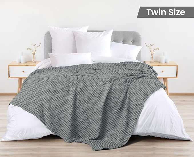 Utopia Bedding 100% Cotton Waffle Weave Blanket Twin Size - Image 2