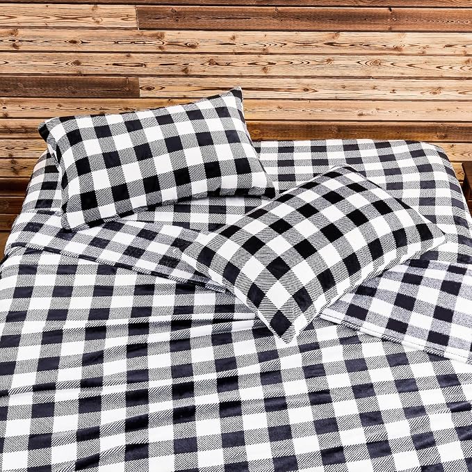 BEDELITE Fleece Sheets Queen Size Bed Set, Luxury Red and Black Plaid Winter - Image 7