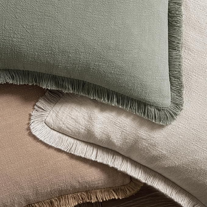 MIULEE Decorative Lumbar Throw Pillow Covers Neutral Linen Fringe Throw Pillows - Image 4