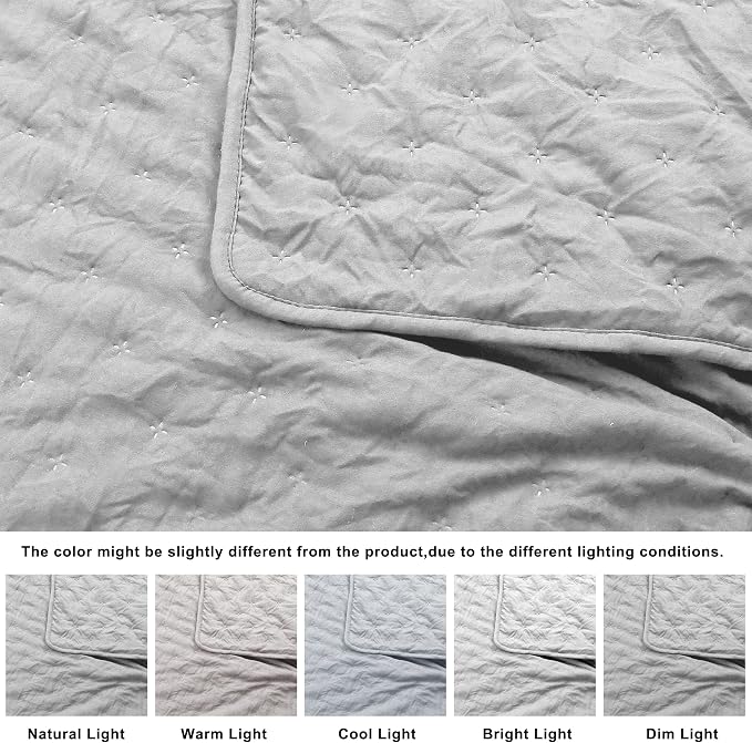 ROARINGWILD Light Grey Queen Size Quilt Bedding Sets - Image 6