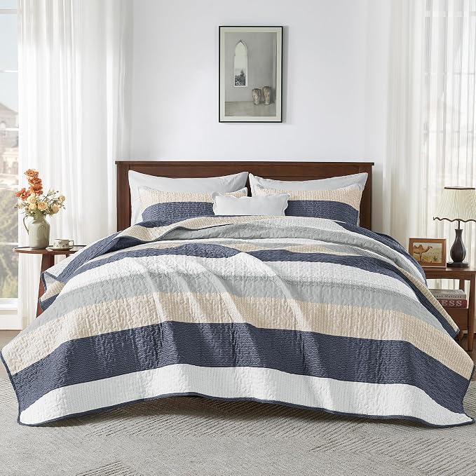 Andency California King Quilt Set Yellow Blue, 3 Pieces Ultra Soft Lightweight - Image 9