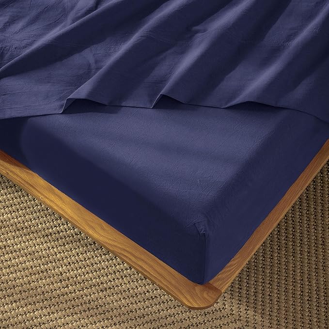 MooMee Fitted Bottom Sheet Only 100% Washed Cotton Linen Like Textured by MOOMEE