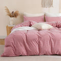 TOCOMOA Red Gingham Duvet Cover Bedding Set 100% Washed Cotton Like Linen Feel by TOCOMOA