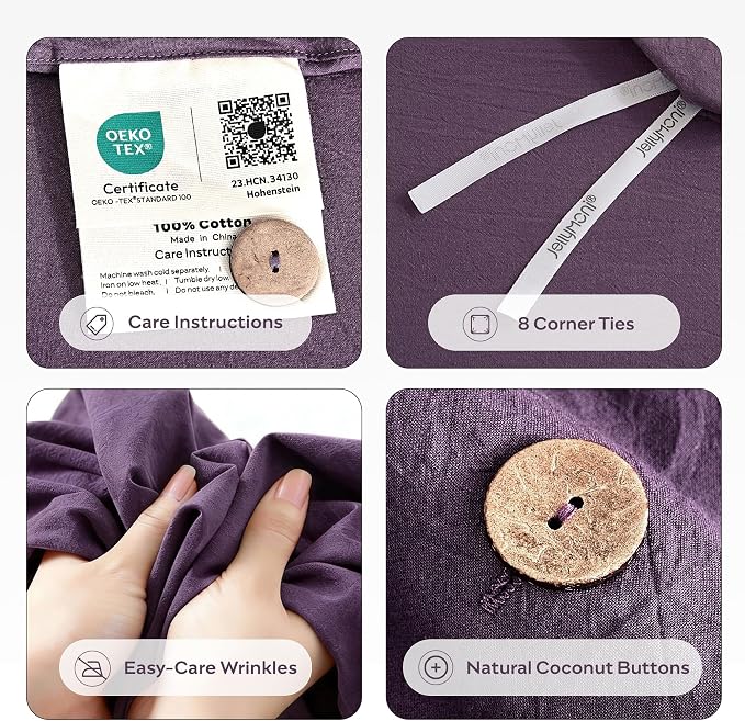 JELLYMONI 100% Washed Cotton Duvet Cover Full – Soft, Breathable Linen-Look - Image 4