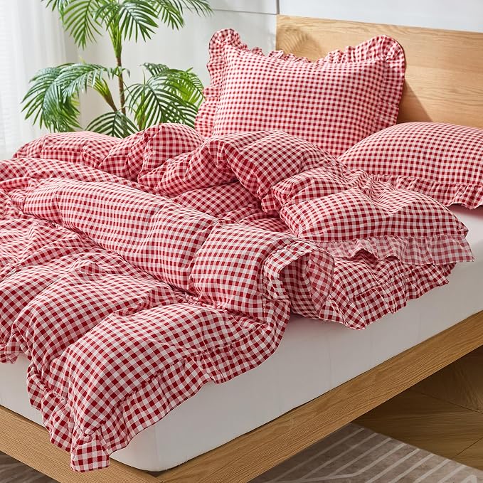 Gingham Duvet Cover King Size, 3 Pieces Soft Breathable Microfiber Plaid - Image 4