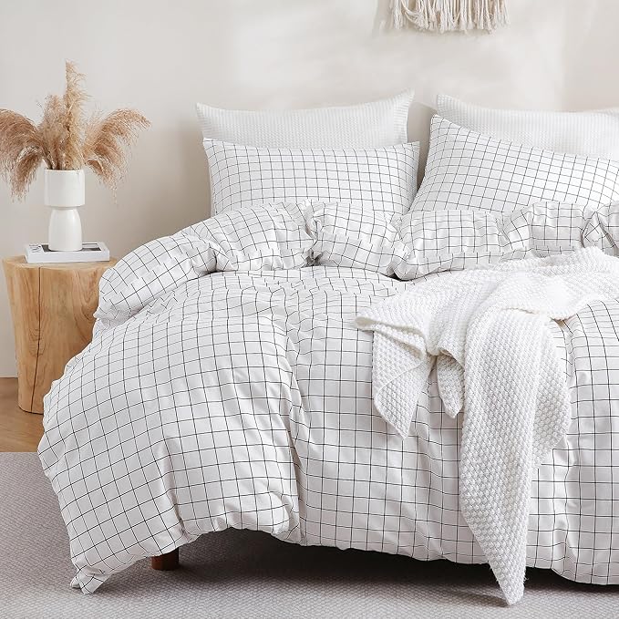 TOCOMOA Checkered Duvet Cover Set 100% Natural Cotton Soft Comfy Breathable 3 by TOCOMOA