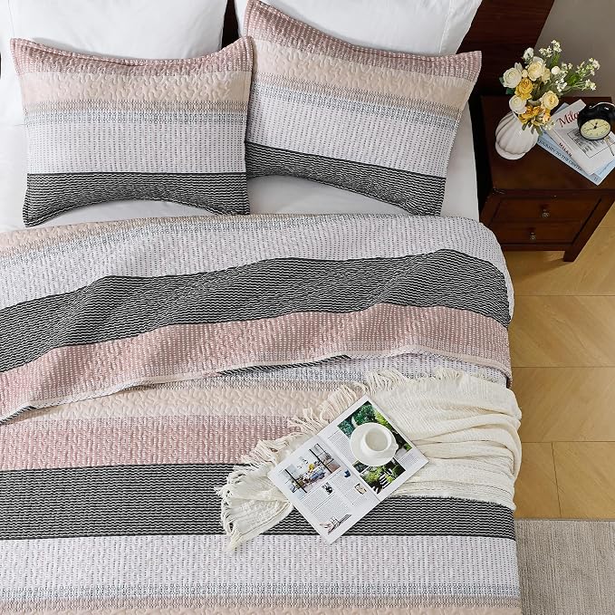 Andency California King Quilt Set Grey Pink, 3 Pieces Ultra Soft Lightweight - Image 4