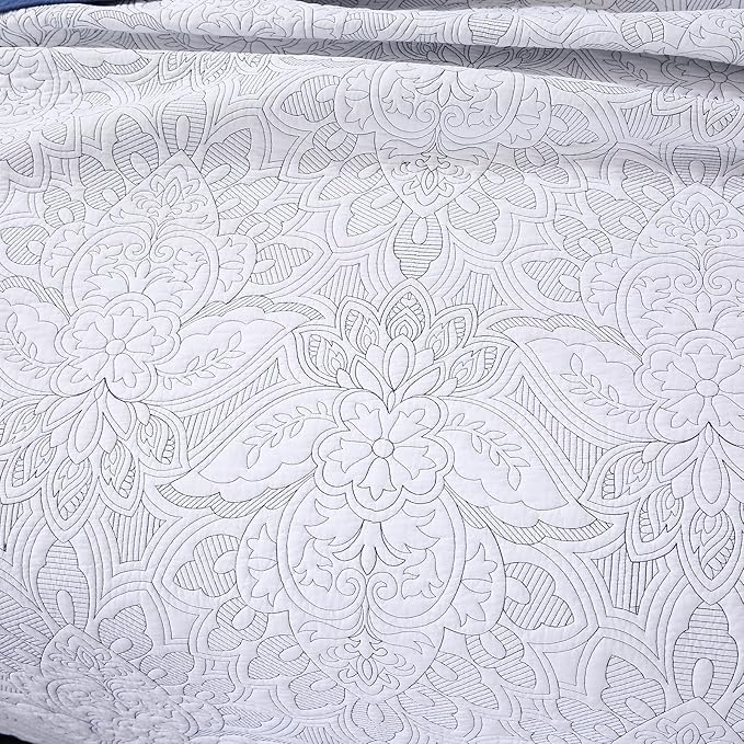 ROOMLIFE Quilt Set King Size 3D Floral Campanula Embroidery Pattern 3-Piece - Image 4