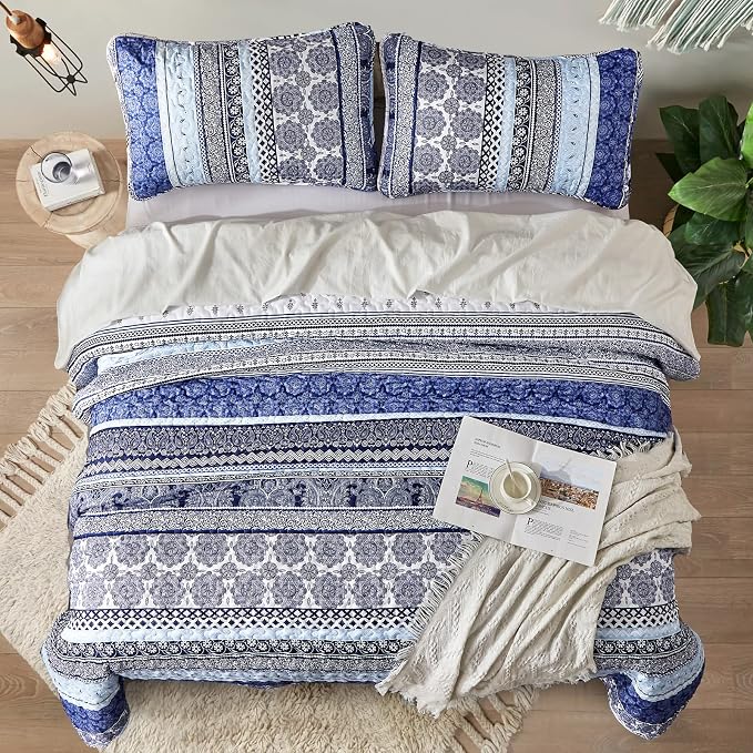 WONGS BEDDING Boho Quilt Set Queen Size, Lightweight Bedspread Coverlet Bedding - Image 3