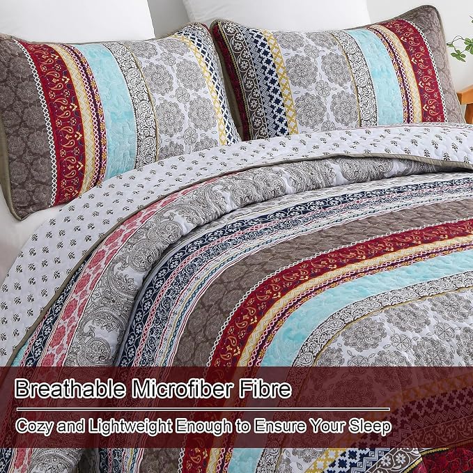 WONGS BEDDING Boho Quilt Set King Size, Lightweight Microfiber Bedspread - Image 5