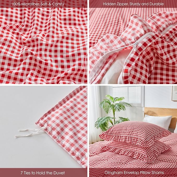 Gingham Duvet Cover Twin Size, 2 Pieces Soft Breathable Microfiber Plaid - Image 2