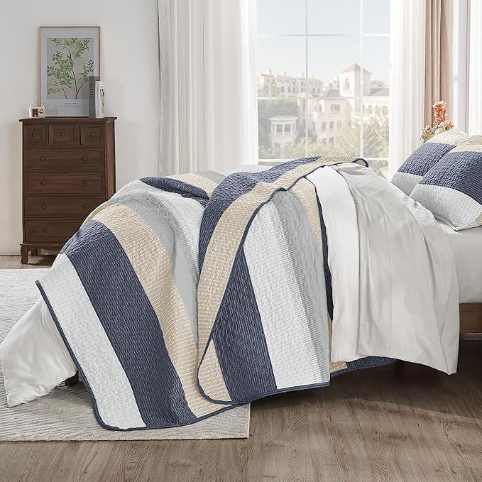 Andency King Size Quilt Set Yellow Blue, 3 Pieces Summer Ultra Soft Lightweight - Image 4