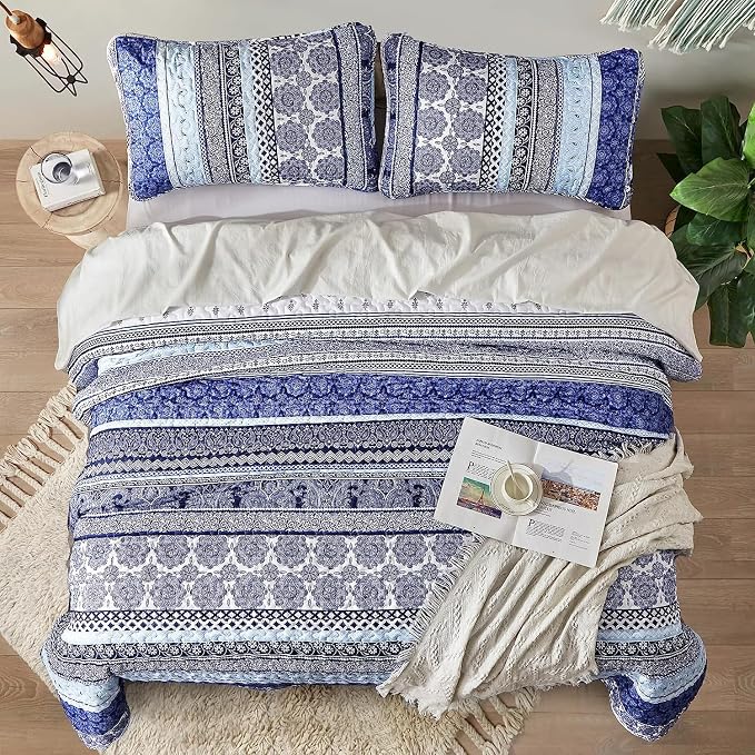 WONGS BEDDING Boho Quilt Set Full Size, Lightweight Bedspread Coverlet Bedding - Image 3