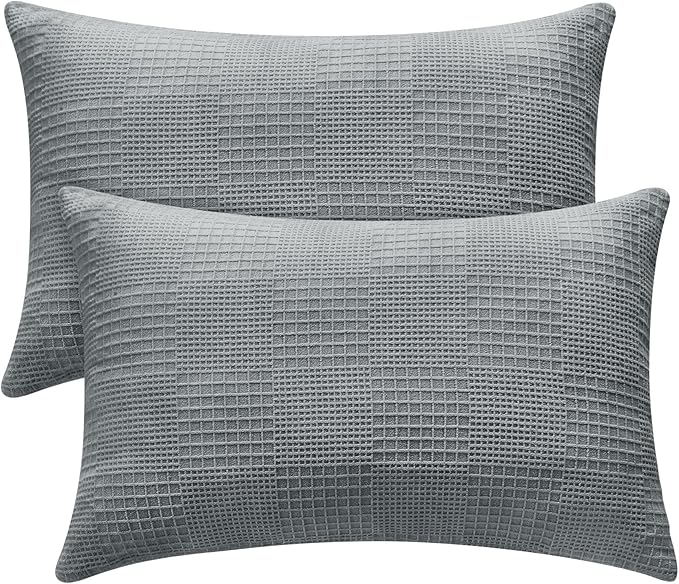 BEDELITE Flannel King Size Pillow Cases Set of 2, Decorative Waffle Weave by BEDELITE