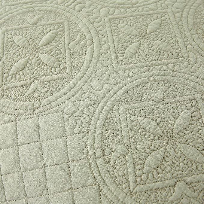 ROOMLIFE Quilt Set Full Size 3D Floral Embroidery Pattern 3-Piece Cotton - Image 4