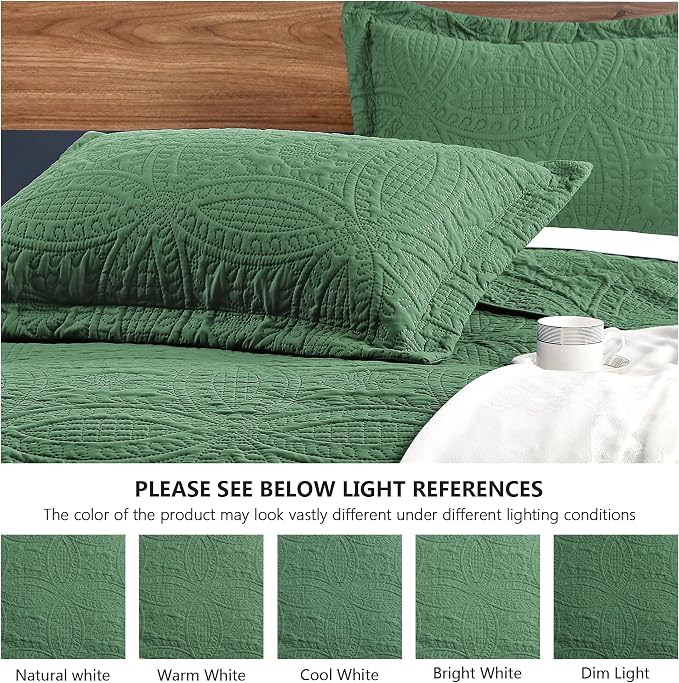 Love's cabin California King Size Quilt Set Olive Green Bedspreads - Image 5