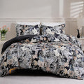 LONAVA Queen Flower 3 Pcs Duvet Cover Set, Breathable Soft Microfiber Black by LONAVA