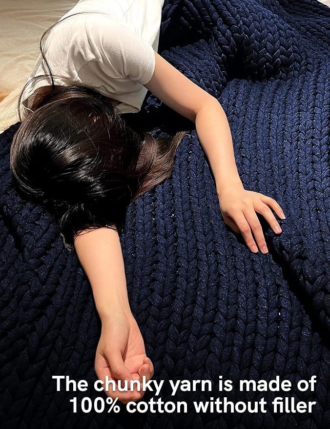 YnM 100% Cotton Weighted Blanket, Handmade Chunky Knitted Throw, No fillers - Image 4