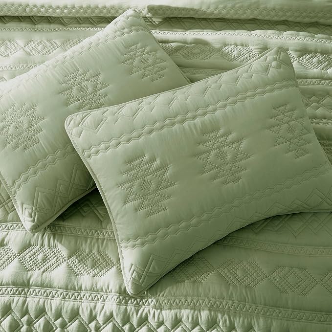 WDCOZY Boho Sage Green Quilts Queen Size Bedding Sets - Image 4