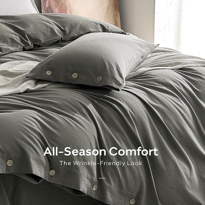 JELLYMONI 100% Washed Cotton Duvet Cover King – Soft, Breathable Linen-Look - Image 5