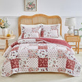 Joyreap 3 Pieces Floral Patchwork Quilt Set Twin, Burgundy Red n White Flowers by Joyreap