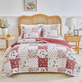 Joyreap 2 Pieces Floral Patchwork Quilt Set Twin, Burgundy Red n White Flowers by Joyreap