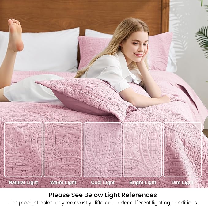 Love's cabin Quilts for Full Bed Pink Bedspreads Bedding Set - Image 6