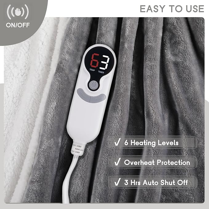 Heated Blanket Electric Throw Size 50''x60'' - Image 3