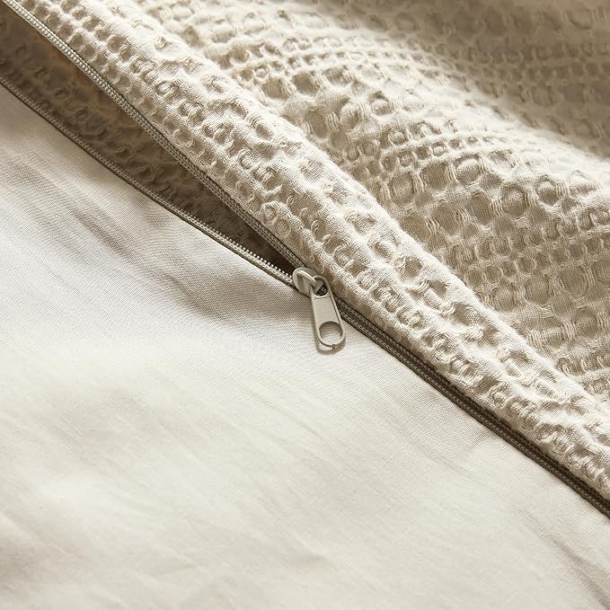 WDCOZY 100% Cotton Luxury Honeycomb Duvet Cover Set Queen Size - Image 5