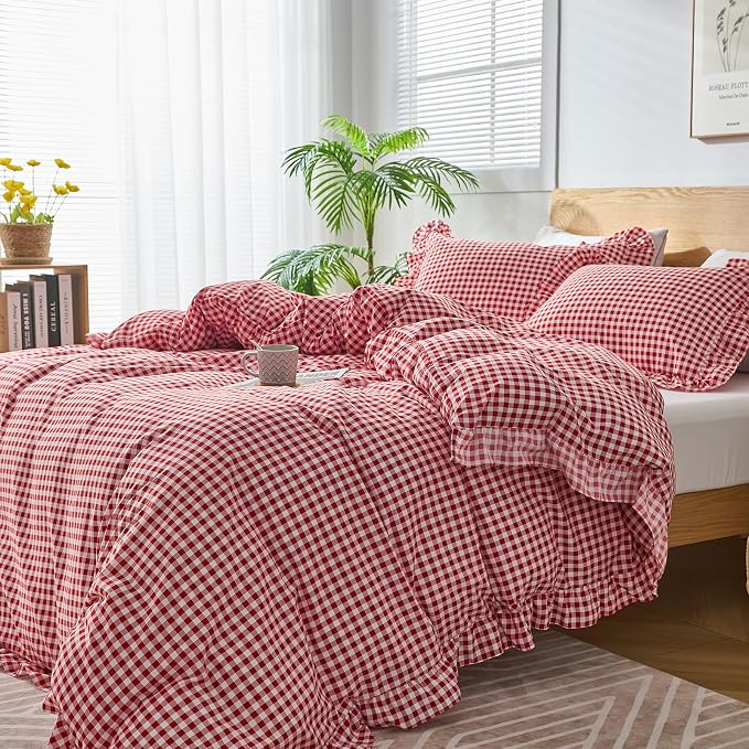 Gingham Duvet Cover Full Size, 3 Pieces Soft Breathable Microfiber Plaid - Image 7