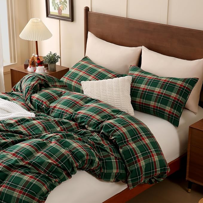TOCOMOA Christmas Plaid Duvet Cover Set 100% Washed Cotton Like Linen Feel - Image 8