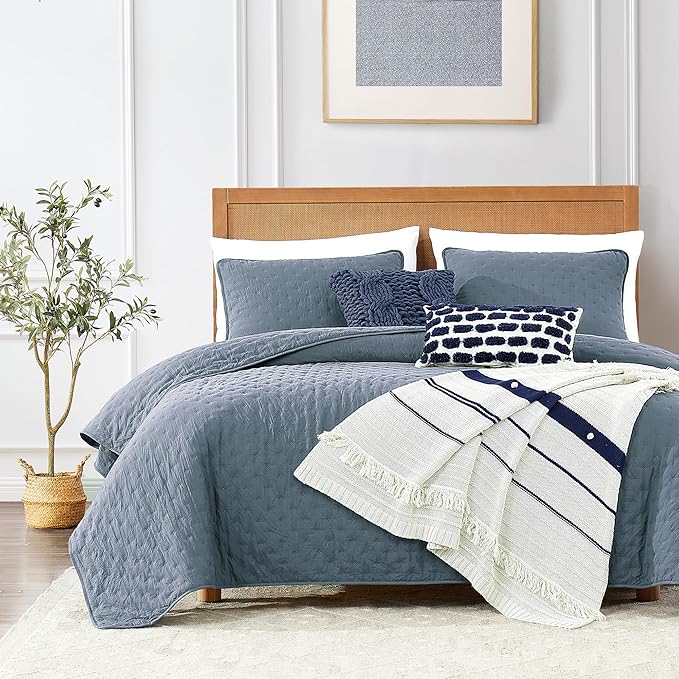 ROARINGWILD Dusty Blue Queen Size Quilt Bedding Set, Lightweight Soft Bedspread by ROARINGWILD