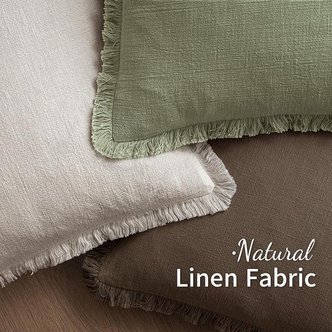 MIULEE Decorative Throw Pillow Covers Neutral Linen Fringe Throw Pillows Set of - Image 4