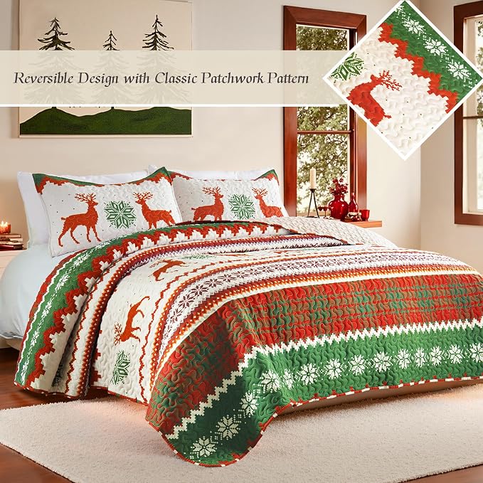 Whale Flotilla Christmas Quilt King Size, Soft Boho Floral Bedspreads - Image 3