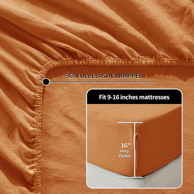 LBRO2M 100% Pure Linen Sheet Set Deep Pocket Up to 16" Bed Sheets Sets - Image 2