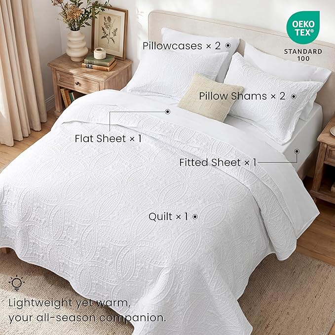 Love's cabin King Quilt Set White, Bed in a Bag King Size Bedding 7 Pieces - Image 2