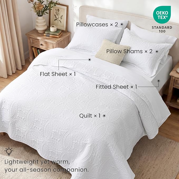 Love's cabin Queen Quilt Set White, Bed in a Bag Queen Size Bedding 7 Pieces - Image 2
