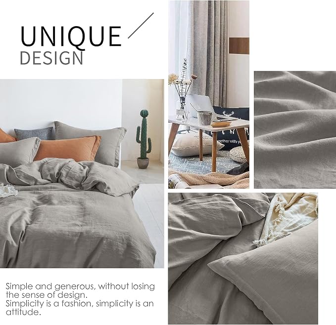 Simple&Opulence 100% Linen Duvet Cover Set 3pcs Basic Style Natural French - Image 5