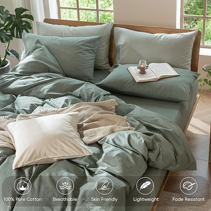 MooMee Bedding Duvet Cover Set 100% Washed Cotton Linen Like Textured - Image 4