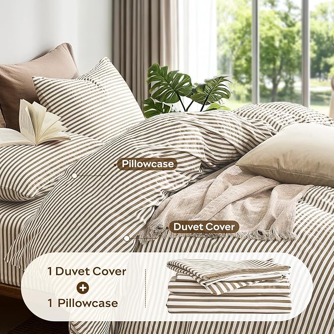 JELLYMONI 100% Natural Cotton Striped Duvet Cover Sets, - Image 4