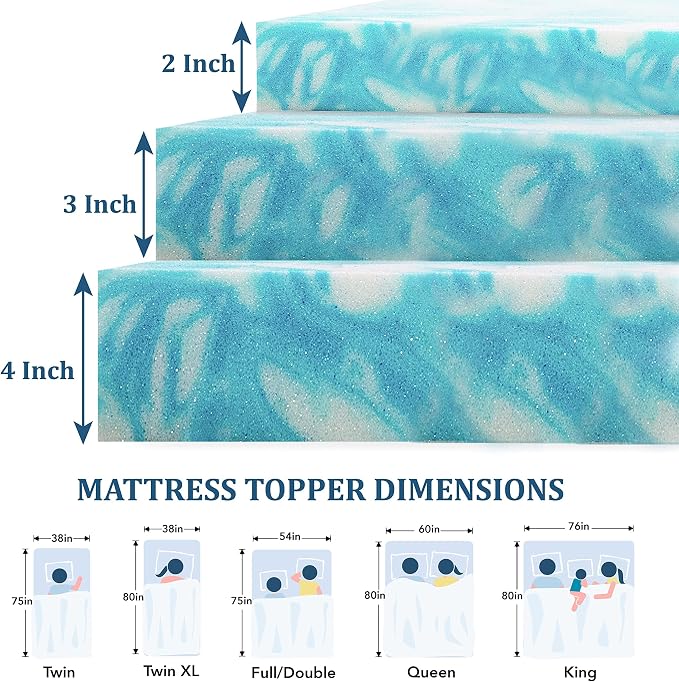 EGO Topper 3 Inch Full Memory Foam Mattress Topper, Cooling Gel Foam Mattress - Image 2