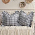 2 Pack Grey/White Plaid Ruffled Throw Pillow Sham 20 x20 inches, Washed Cotton by Qilunn
