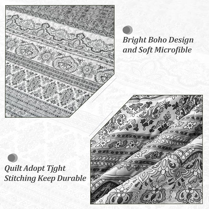WONGS BEDDING Boho King Quilt Set, Lightweight Microfiber Bed Decor Bedspread - Image 5