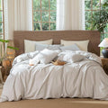 MooMee Wavy Striped Duvet Cover Set 100% Washed Cotton Linen Like Textured by MOOMEE