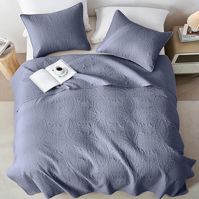 akkialla Twin Quilt Set, Bluish Grey Ultrasonic Twin Quilt Bedding Set - Image 4